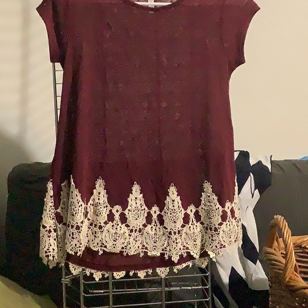 Dark red with white swirls